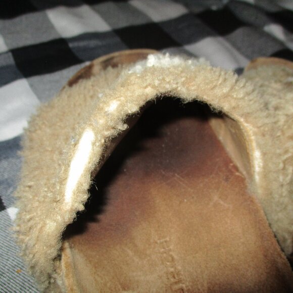 TORY BURCH #86711 Double T Shearling Flatform Cork Slide Sandals Almond Size 8 - Picture 4 of 9